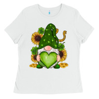 White st patricks day shamrock sunflowers gnomes Ladies Tee - RanaPortraitStore
