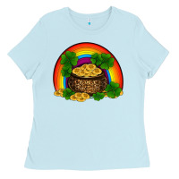 Baby Blue st patricks shamrock gold leopard rainbow Ladies Tee - RanaPortraitStore