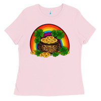 Bubblegum Pink st patricks shamrock gold leopard rainbow Ladies Tee - RanaPortraitStore