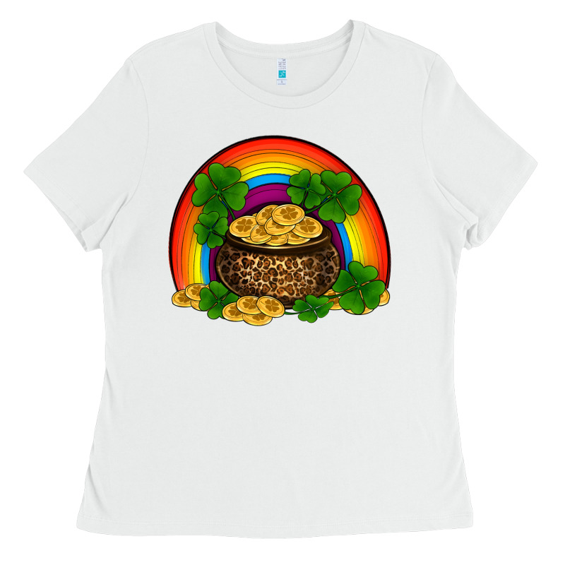 St Patricks Shamrock Gold Leopard Rainbow Ladies Tee by RanaPortraitStore | Teevron
