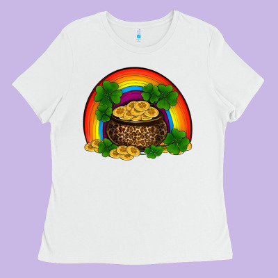 Ladies Tee st patricks shamrock gold leopard rainbow
