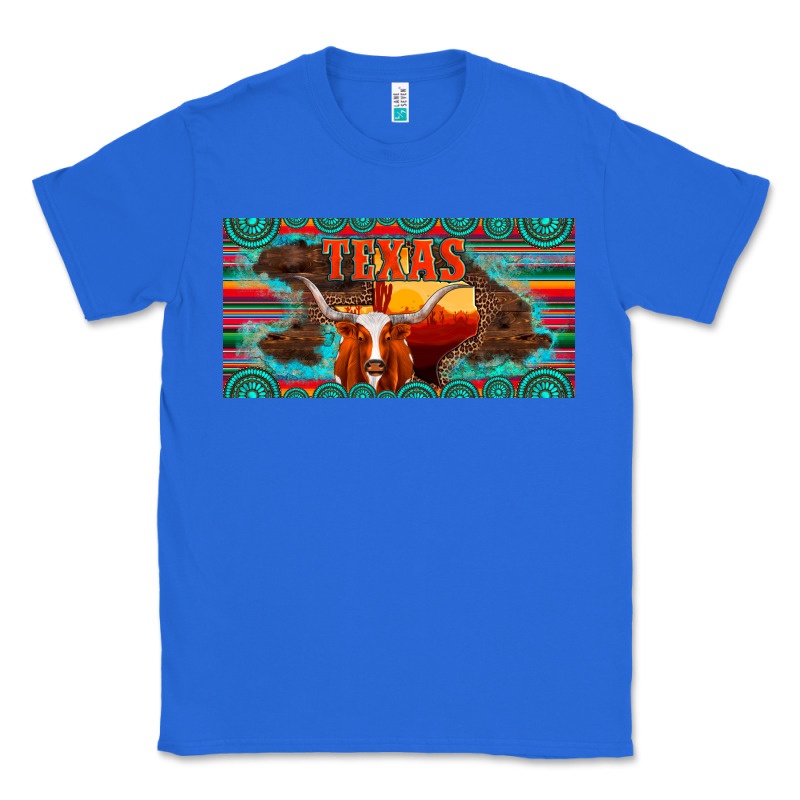 Texas And Map With Longhorn Serape Gemstone Licanse Plate Classic Tee by Artiststas | Teevron