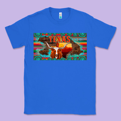 Texas And Map With Longhorn Serape Gemstone Licanse Plate Classic Tee Designed By Artiststas