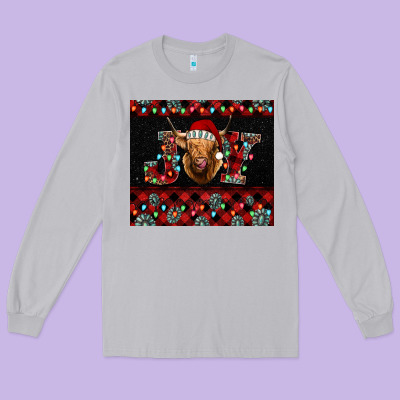 Highland Cow Joy Christmas Long Sleeve Tee Designed By Barkaloodesign