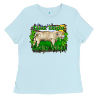 Baby Blue thick thighs lucky vibes charolais bull Ladies Tee - RanaPortraitStore