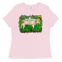 Bubblegum Pink thick thighs lucky vibes charolais bull Ladies Tee - RanaPortraitStore