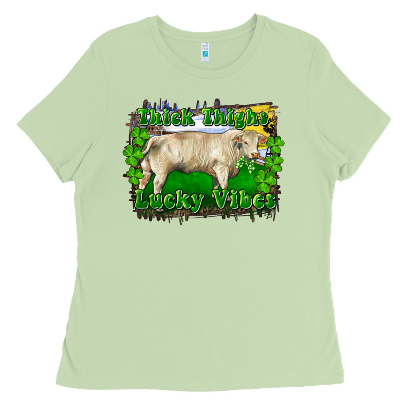 Thick Thighs Lucky Vibes Charolais Bull Ladies Tee by RanaPortraitStore | Teevron