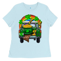 Baby Blue st patricks day truck with pot of gold horseshoe a Ladies Tee - RanaPortraitStore