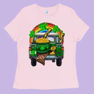 St Patricks Day Truck With Pot Of Gold Horseshoe A Ladies Tee Designed By Ranaportraitstore
