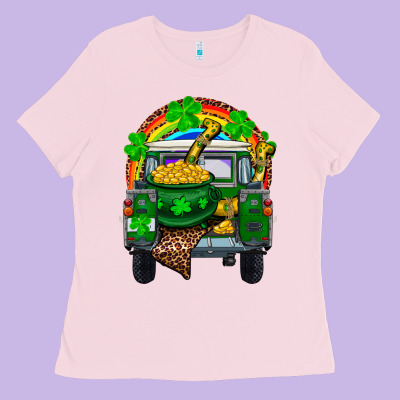 Ladies Tee st patricks day truck with pot of gold horseshoe a