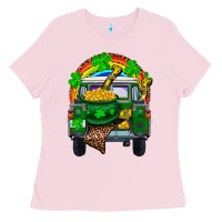 Bubblegum Pink st patricks day truck with pot of gold horseshoe a Ladies Tee - RanaPortraitStore