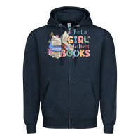 Navy just a girl who loves books Zipper Hoodie - MaliasSmallBusiness