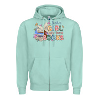 Seafoam just a girl who loves books Zipper Hoodie - MaliasSmallBusiness