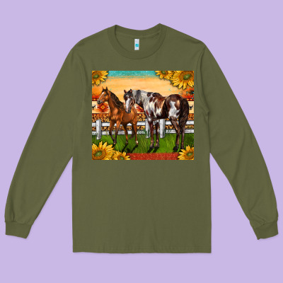 Western Ranch Horses Long Sleeve Tee Designed By Lillyallendesigns