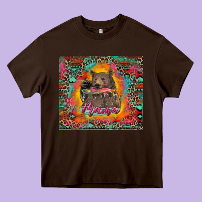 Heavy Core Tee mama bear leopard and aztec