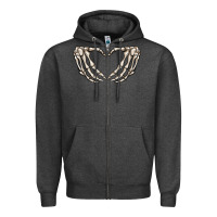 Charcoal Heather skeleton heart Zipper Hoodie - MaliasSmallBusiness