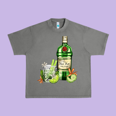 Gin Tonic Bottle And Cocktail Urban Heavy Tee Designed By Adodesignshop