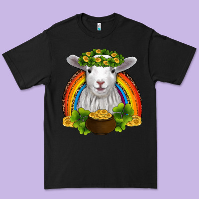 St Patricks Day Baby Sheep Shamrocks Gold Rainbow Premium Tee Designed By Ranaportraitstore