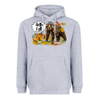 Heather Grey Hello Fall Brown Bear Heavyweight Hoodie - LillyAllenDesigns