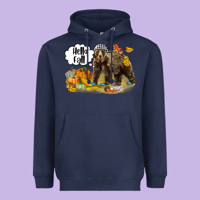 Hello Fall Brown Bear Heavyweight Hoodie Designed By Lillyallendesigns