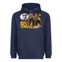 Navy Hello Fall Brown Bear Heavyweight Hoodie - LillyAllenDesigns