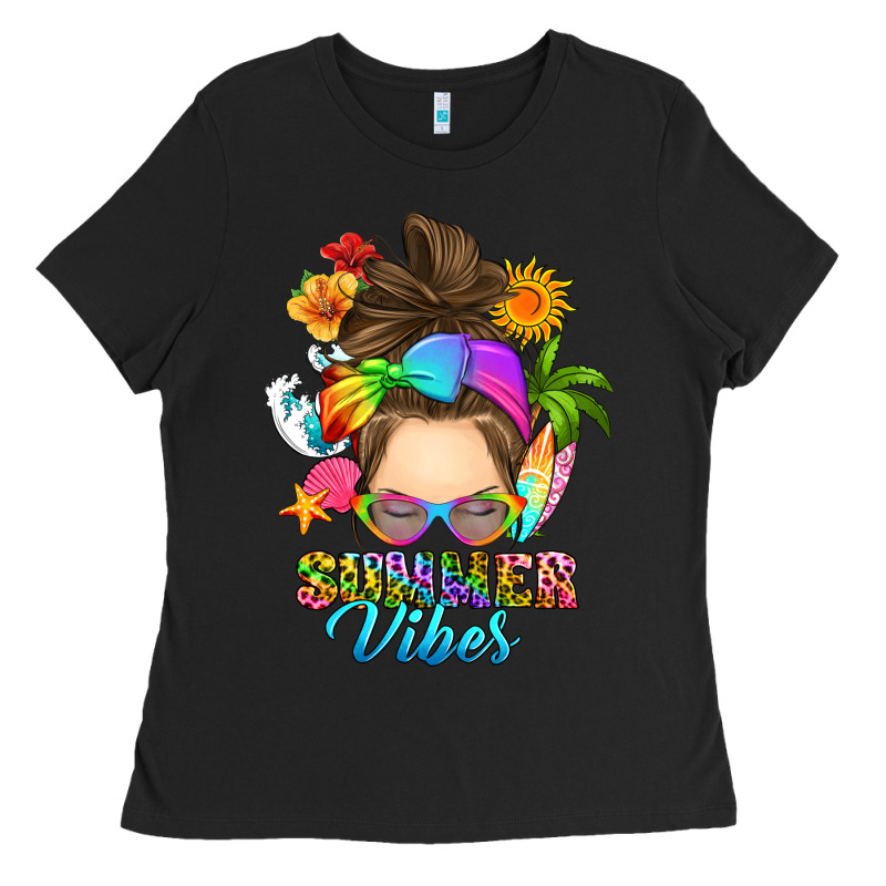 Messy Bun Summer Vibes Ladies Tee by RanaPortraitStore | Teevron