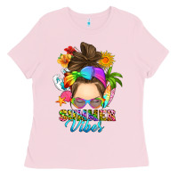 Bubblegum Pink messy bun summer vibes Ladies Tee - RanaPortraitStore