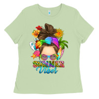 Matcha messy bun summer vibes Ladies Tee - RanaPortraitStore