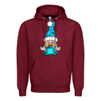 Burgundy winter gnome with gift Zipper Hoodie - NancyCooperArtShop