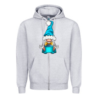 Heather Grey winter gnome with gift Zipper Hoodie - NancyCooperArtShop