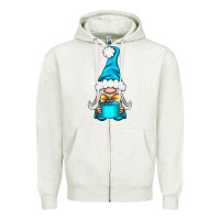 Oatmeal Heather winter gnome with gift Zipper Hoodie - NancyCooperArtShop