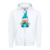 White winter gnome with gift Zipper Hoodie - NancyCooperArtShop