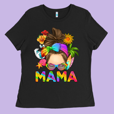 Ladies Tee messy bun mama summer