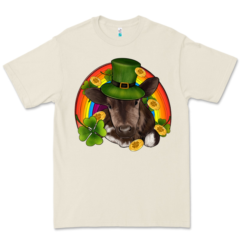 St Patricks Day Baby Cow Shamrock Rainbow Gold Premium Tee by RanaPortraitStore | Teevron