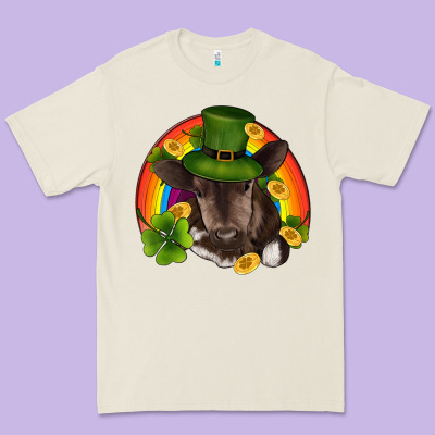 St Patricks Day Baby Cow Shamrock Rainbow Gold Premium Tee Designed By Ranaportraitstore