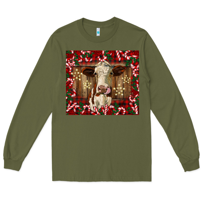 Christmas Heifer With Candy Canes Long Sleeve Tee by BarkalooDesign | Teevron