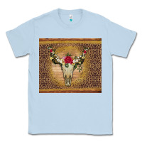 Dusty Blue bull skull flowers glitter and leopard Classic Tee - Artiststas