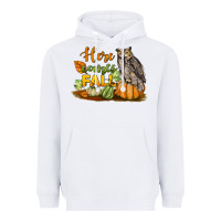 White Here Comes Fall Owl Heavyweight Hoodie - LillyAllenDesigns