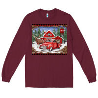 Burgundy Christmas farm reindeer and truck Long Sleeve Tee - BarkalooDesign