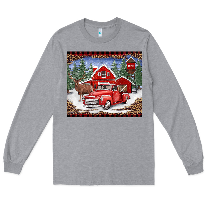 Christmas Farm Reindeer And Truck Long Sleeve Tee by BarkalooDesign | Teevron