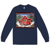 Navy Christmas farm reindeer and truck Long Sleeve Tee - BarkalooDesign