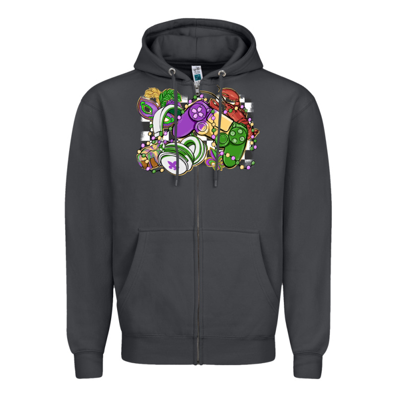 Gamer Mardi Gras Game Controller Zipper Hoodie by MaliasSmallBusiness | Teevron