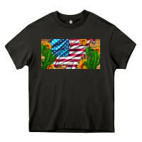 Asphalt usa flag and cactus and sunflowers with leopard and wood license  plat Heavy Core Tee - Artiststas