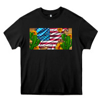 Black usa flag and cactus and sunflowers with leopard and wood license  plat Heavy Core Tee - Artiststas