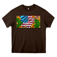 Chocolate Brown usa flag and cactus and sunflowers with leopard and wood license  plat Heavy Core Tee - Artiststas