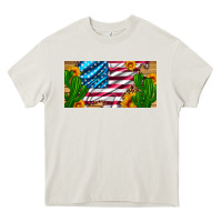 Cream usa flag and cactus and sunflowers with leopard and wood license  plat Heavy Core Tee - Artiststas