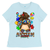 Baby Blue messy bun autism mom Ladies Tee - RanaPortraitStore
