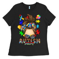 Black messy bun autism mom Ladies Tee - RanaPortraitStore