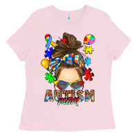 Bubblegum Pink messy bun autism mom Ladies Tee - RanaPortraitStore