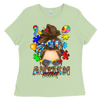 Matcha messy bun autism mom Ladies Tee - RanaPortraitStore